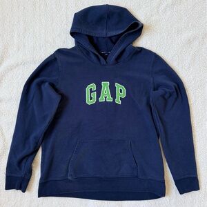 Vintage GAP Navy Sweatshirt Hoodie with Lime Green Logo Size L